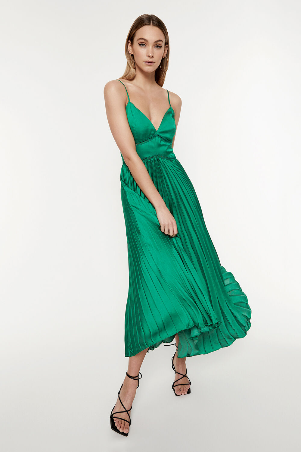 Mary Pleated Dress in Fern | Bardot
